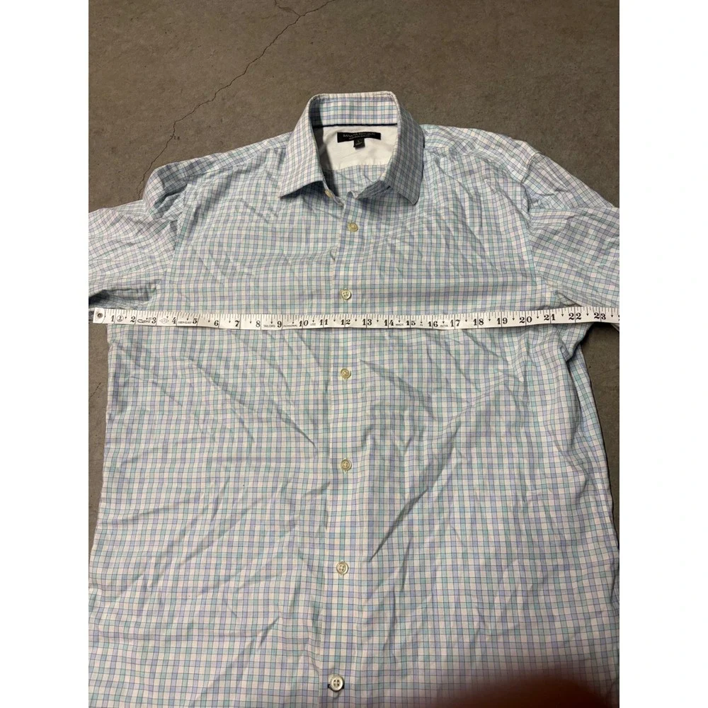 Banana Republic Mens Non-Iron Slim Fit Plaid Button Down Shirt Blue White Large